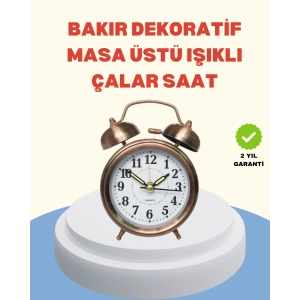 Metal Bronz Nostaljik Masa Saati Alarmlı Büyük Boy Sessiz Mekanizmalı