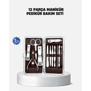 Özel Deri Çantalı 12 Parça Manikür Pedikür Bakım Seti Paslanmaz Çelik