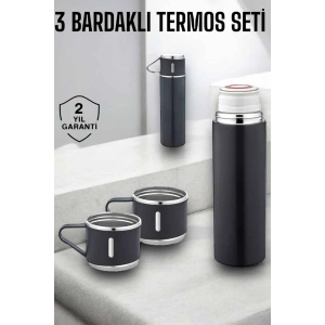 Paslanmaz Çelik 3’lü Termos Seti Vakumlu ve 8 Saat Isı Koruma