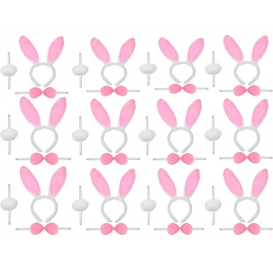 Pembe Tavşan Kostüm Seti – Taç Ponpon Kuyruk 12 li Paket