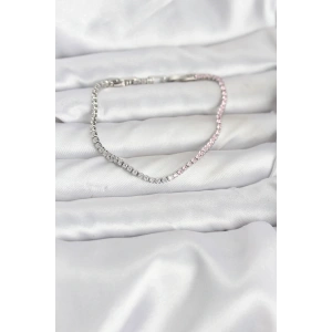 Pembe ve Beyaz Zirkon Taşlı Gümüş Renk Su Yolu Kadın Bileklik