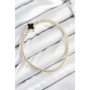 Pirinç Charm Zirkon Taşlı Yonca Model Gold Renk Kadın Bileklik
