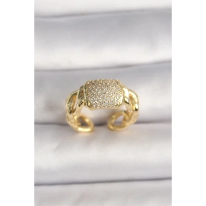 Pirinç Gold Renk Ayarlanabilir Zirkon Taşlı Kadın Yüzük