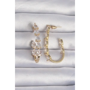 Pirinç Gold Renk Damla Zirkon Taş Tasarımlı Küpe