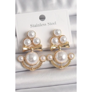 Pirinç Gold Renk İncili Çapa Model Kadın Küpe