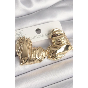 Pirinç Gold Renk İşlemeli Kalp Model Kadın Küpe