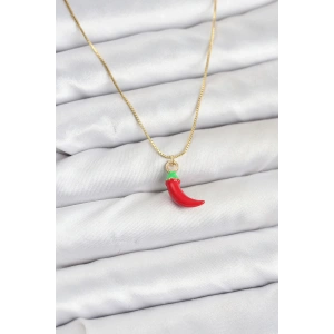 Pirinç Gold Renk Kırmızı Kapya Biber Model Kadın Kolye