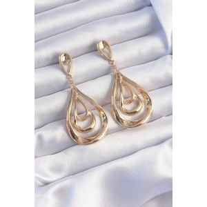 Pirinç Gold Renk Kıvrımlı Damla Görünüm Sallantılı Küpe