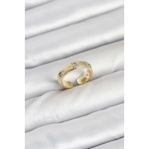Pirinç Gold Renk Mavi Zirkon Taşlı Kutup Yıldızı Model Kadın Yüzük