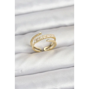 Pirinç Gold Renk Sıralı Baget Zirkon Taşlı Kadın Yüzük