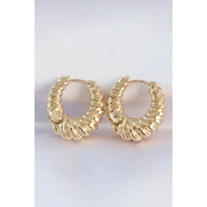 Pirinç Gold Renk Tırtık Detay Bombeli Halka Küpe