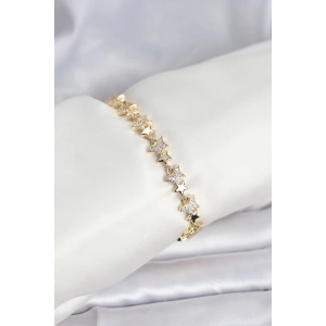 Pirinç Gold Renk VIP Seri Yıldız Model Zirkon Taşlı Kadın Bileklik