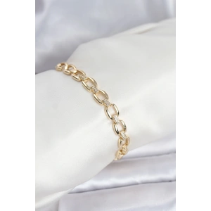 Pirinç Gold Renk VIP Seri Zincir Model Zirkon Taşlı Kadın Bileklik