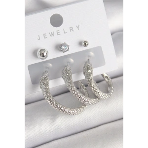 Pirinç Gold Renk Zirkon Taş Detaylı Halka Yılan Model Kadın Küpe Seti