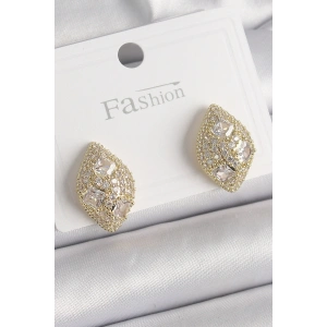 Pirinç Gold Renk Zirkon Taş İşlemeli Damla Model Kadın Küpe