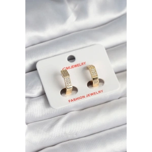 Pirinç Gold Renk Zirkon Taşlı Altıgen Kadın Küpe