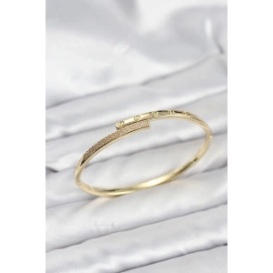 Pirinç Gold Renk Zirkon Taşlı Kadın Kelepçe Bileklik