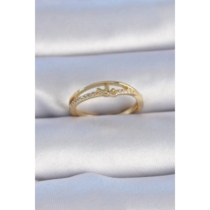 Pirinç Gold Renk Zirkon Taşlı Kalp Model Kadın Yüzük