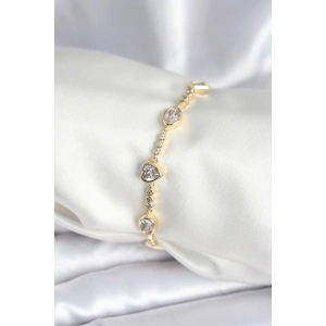 Pirinç Gold Renk Zirkon Taşlı Kalpli Model Kadın Bileklik