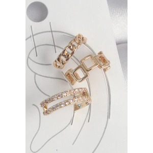 Pirinç Gold Renk Zirkon Taşlı Kare Zincir Model Kadın Kıkırdak Küpe