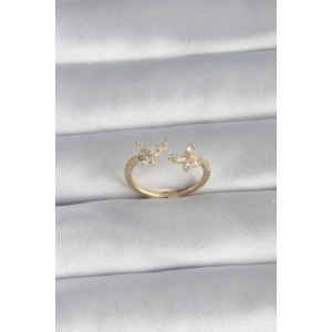 Pirinç Gold Renk Zirkon Taşlı Kelebek Model Kadın Yüzük