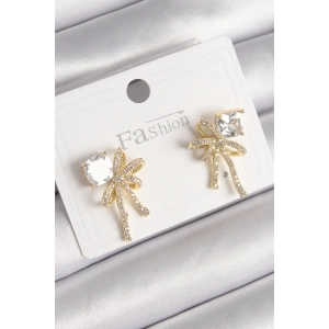 Pirinç Gold Renk Zirkon Taşlı Kurdele Model Kadın Küpe