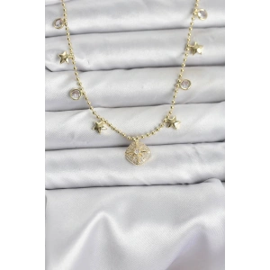 Pirinç Gold Renk Zirkon Taşlı Kutup Yıldızı Model Kadın Kolye