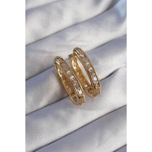 Pirinç Gold Renk Zirkon Taşlı Oval Model Küpe