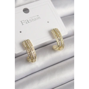 Pirinç Gold Renk Zirkon Taşlı Yarım Halka Model Kadın Küpe