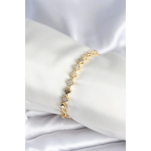 Pirinç Gold Renk Zirkon Taşlı Yonca Model Kadın Bileklik