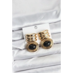 Pirinç Gold Siyah Renk Vintage Kadın Küpe