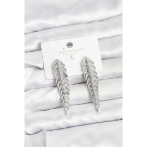 Pirinç Gümüş Renk Balık Sırtı Model Zirkon Taşlı Kadın Küpe