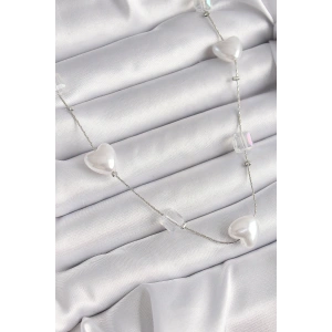 Pirinç Gümüş Renk Beyaz İnci Kalp Model Kadın Kolye