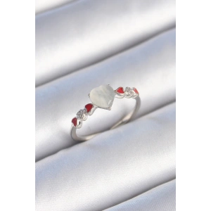 Pirinç Gümüş Renk Beyaz Mineli Kalp Model Zirkon Taş Detaylı Kadın Yüzük