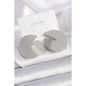 Pirinç Gümüş Renk Daire Plaka Model Kadın Küpe