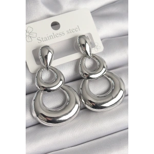 Pirinç Gümüş Renk Damla Detay Sallantı Halka Model Kadın Küpe