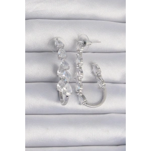 Pirinç Gümüş Renk Damla Zirkon Taş Tasarımlı Küpe