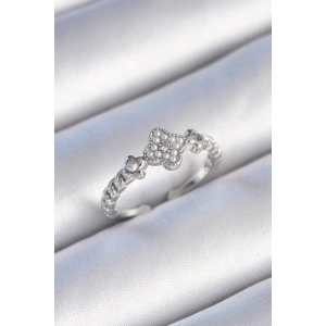 Pirinç Gümüş Renk İncili Yonca Model Zirkon Taş Detaylı Kadın Yüzük