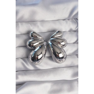 Pirinç Gümüş Renk İri Bombeli Kelebek Küpe