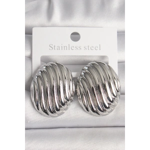 Pirinç Gümüş Renk İşlemeli Oval Model Kadın Küpe