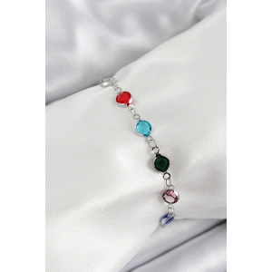 Pirinç Gümüş Renk Karışık Renk Zirkon Taşlı Kadın Bileklik