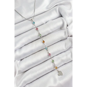 Pirinç Gümüş Renk Karışık Renk Zirkon Taşlı Y Kadın Kolye