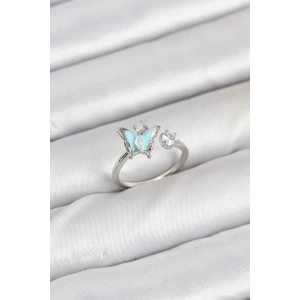 Pirinç Gümüş Renk Kelebek Model Kadın Yüzük