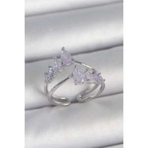 Pirinç Gümüş Renk Mor Damla Zirkon Taşlı Taç Model Kadın Yüzük