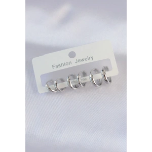 Pirinç Gümüş Renk Oval Bombeli Küpe Seti