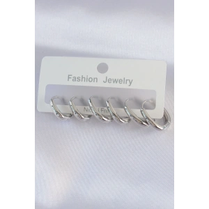 Pirinç Gümüş Renk Oval Küpe Seti