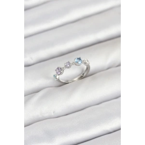 Pirinç Gümüş Renk Renkli Zirkon Taşlı Kadın Yüzük