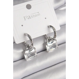 Pirinç Gümüş Renk Sallantı Zirkon Taşlı Çanta Model Kadın Küpe