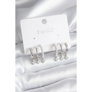 Pirinç Gümüş Renk Zirkon Taş Detay İncili Kadın Küpe