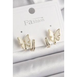 Pirinç Gümüş Renk Zirkon Taş Detaylı Beyaz Sedefli Kelebek Model Kadın Küpe